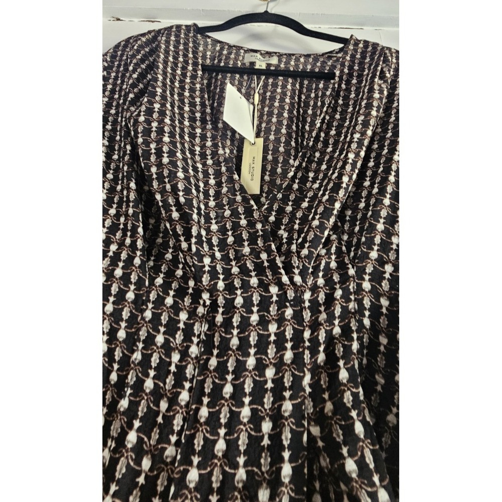 NWT MAX STUDIO LONDON pleated faux wrap V Smocked waist puff sleeves Womens XL - Picture 9 of 9